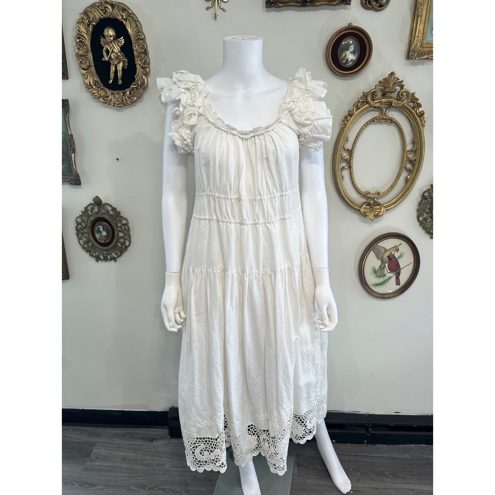 Ulla Johnson New York Cream Ivory Ruffled Tiered Midi Dress Size M